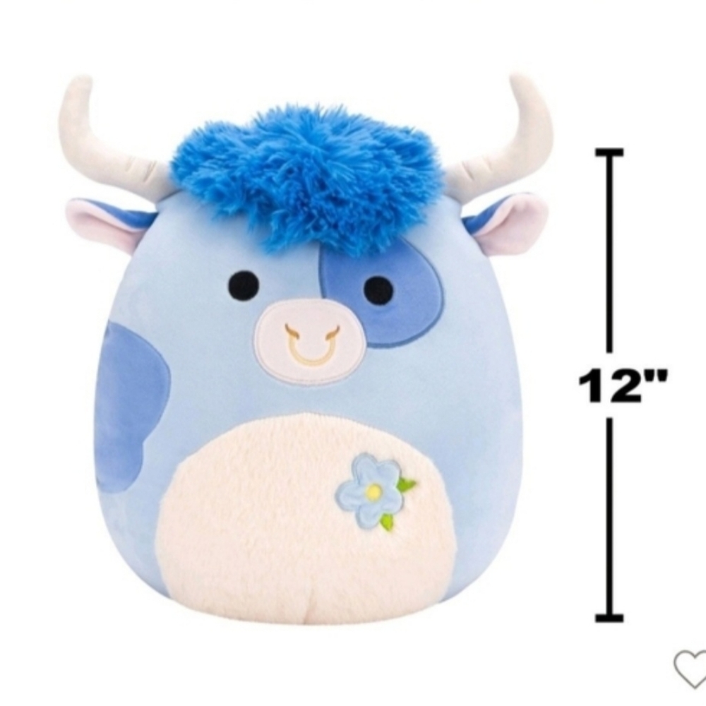 New Squishmallows 12" Bermayeh Blue Ball with Fuzzy White Belly and Flower Mediu - Picture 5 of 10